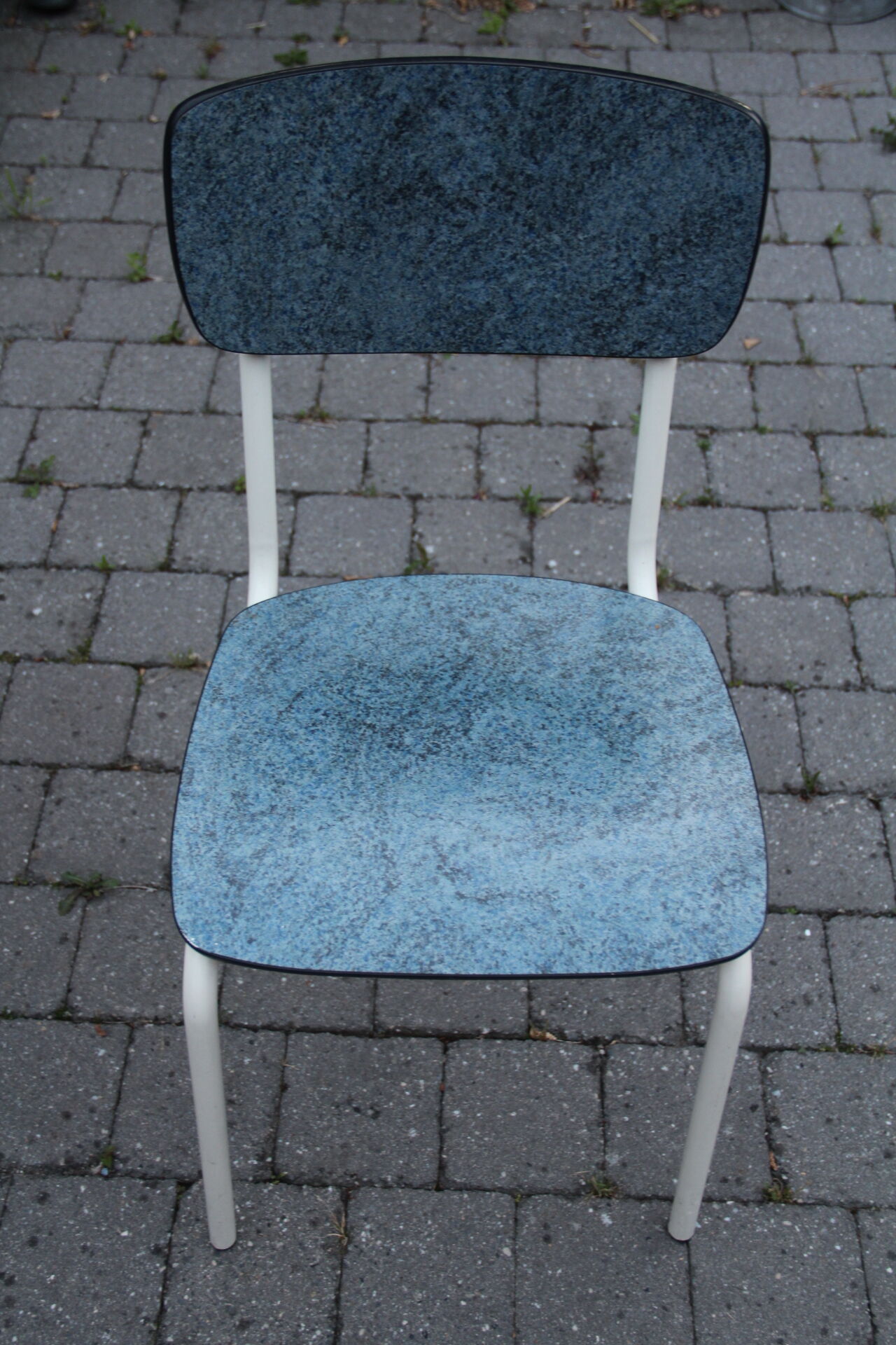 2 blue Formica cjaises, circa 1950