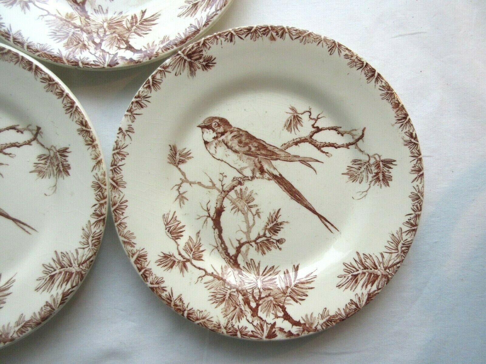 3 GIEN's Maroon Bird Dessert Plates, Provençal style with Hirondelle
