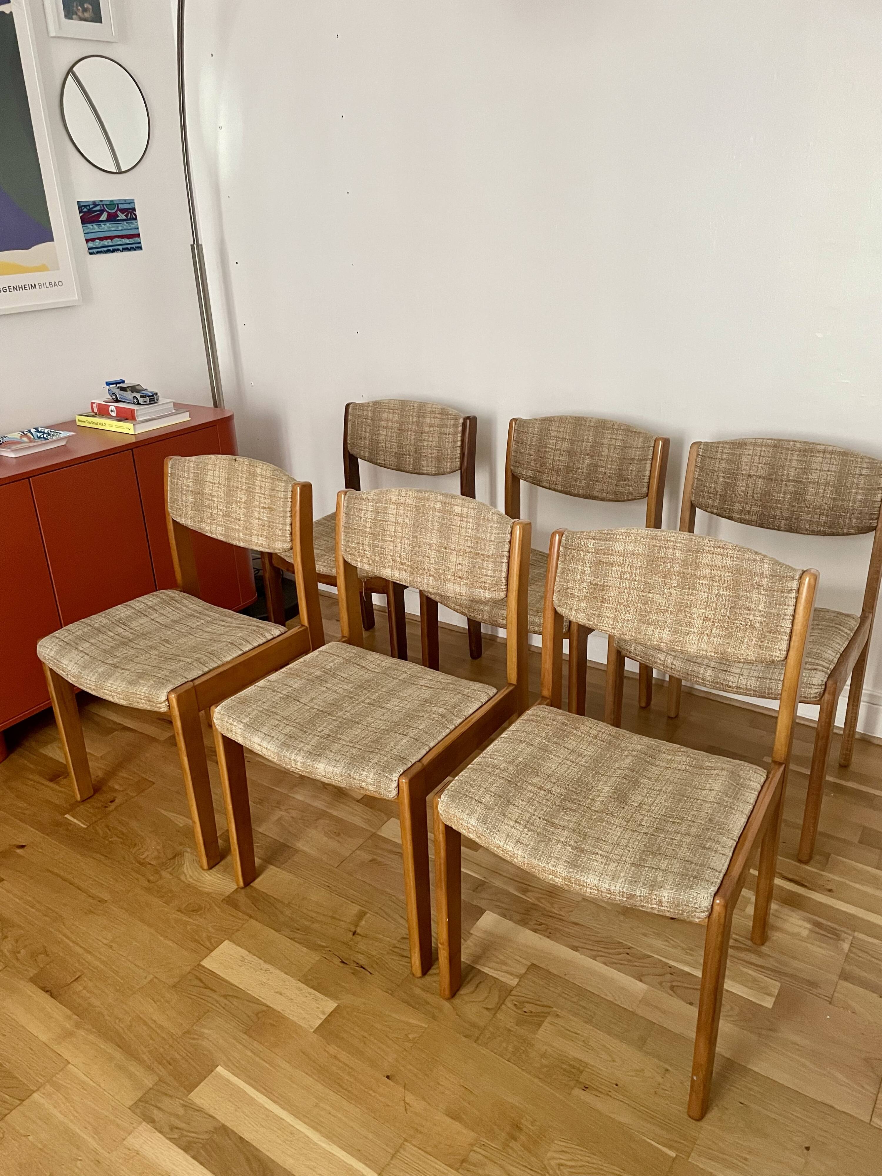 Lot of 6 vintage style Baumann wooden textile chairs.