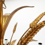 Five-light gilded metal chandelier with wheat ears decoration, 1970