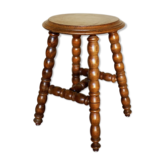 Tabouret en bois massif tourné vintage