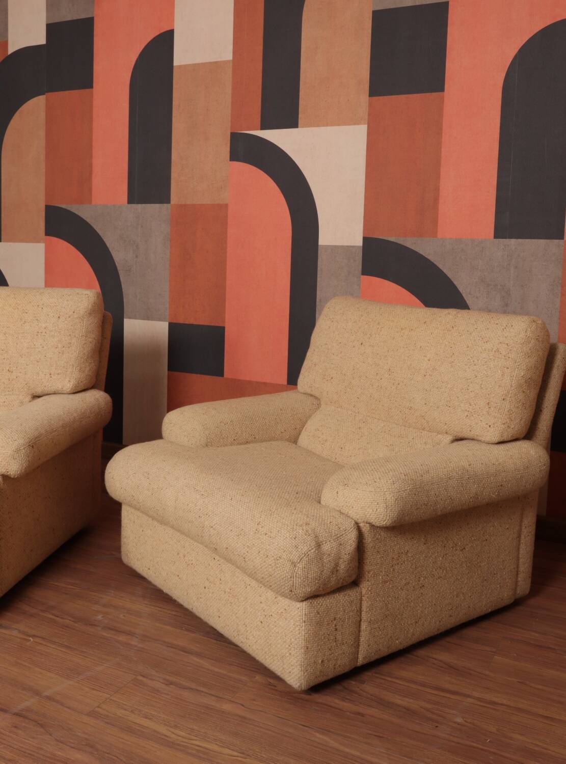 Danish Set of Armchairs Soft Cuschion Comfortable Wool Upholstery