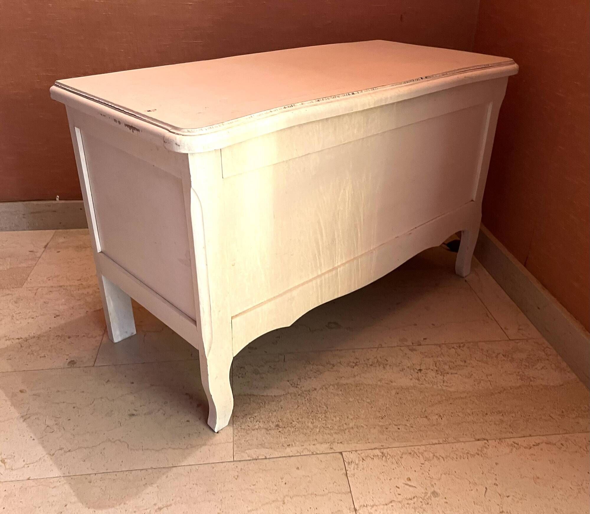 Vintage white wooden toy chest, children's storage or decorative bench
