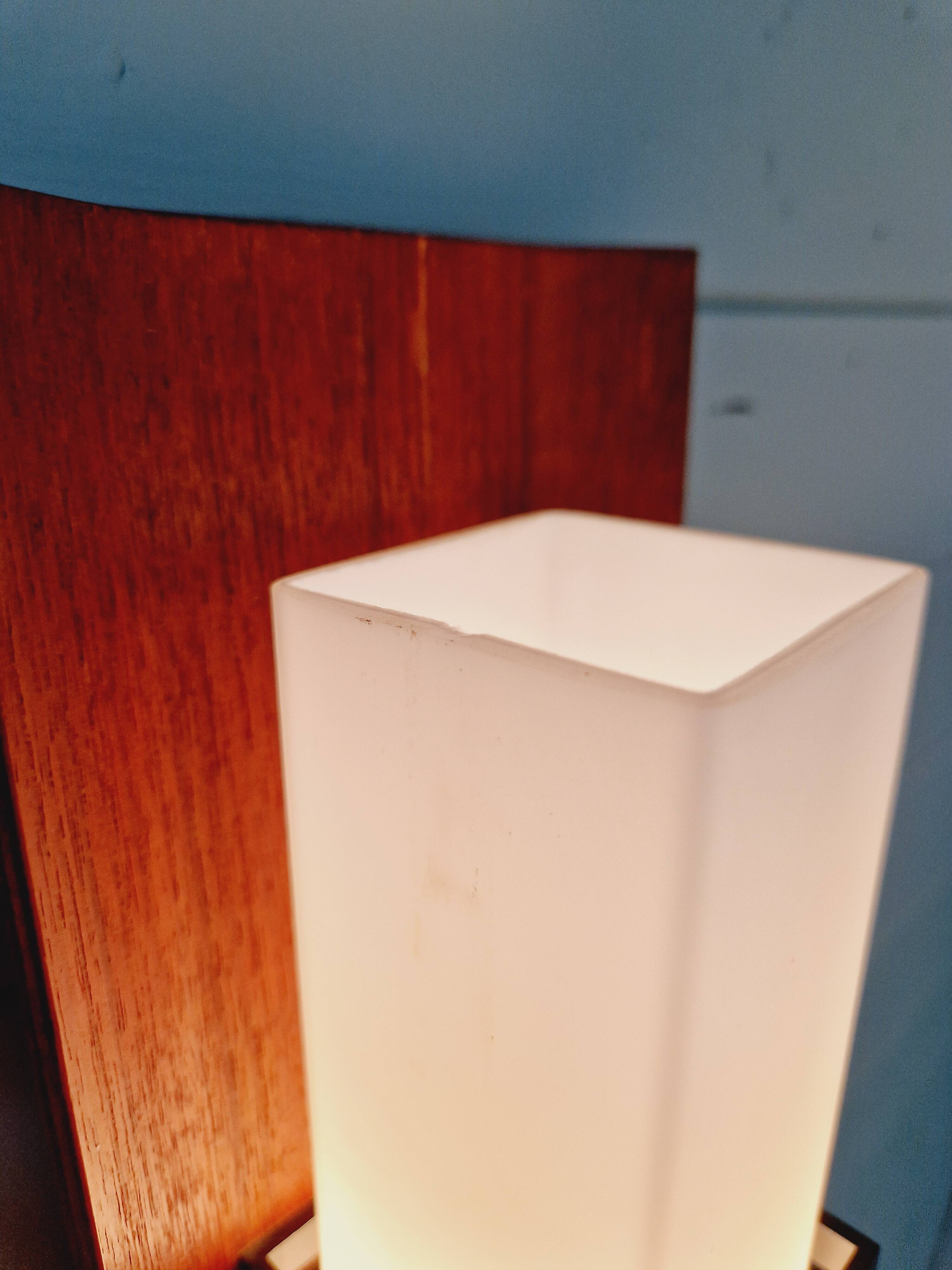 Scandinavian wall light in opaline and teak, 1960s