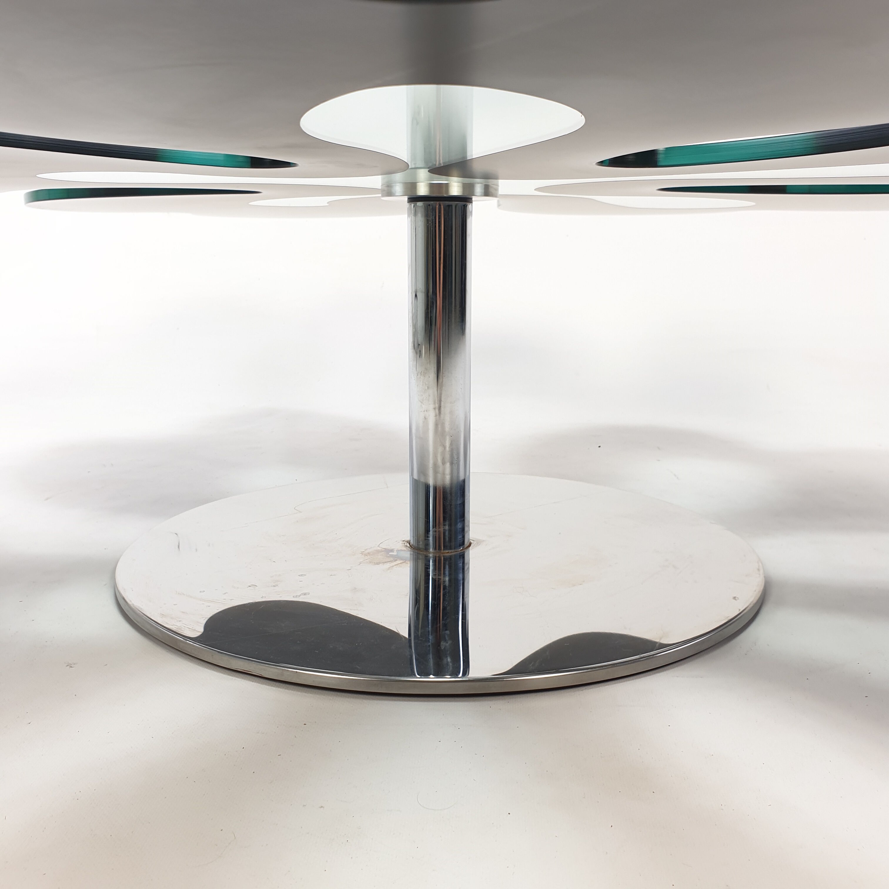 Mid century italian flower table chrome and glass, 1980s