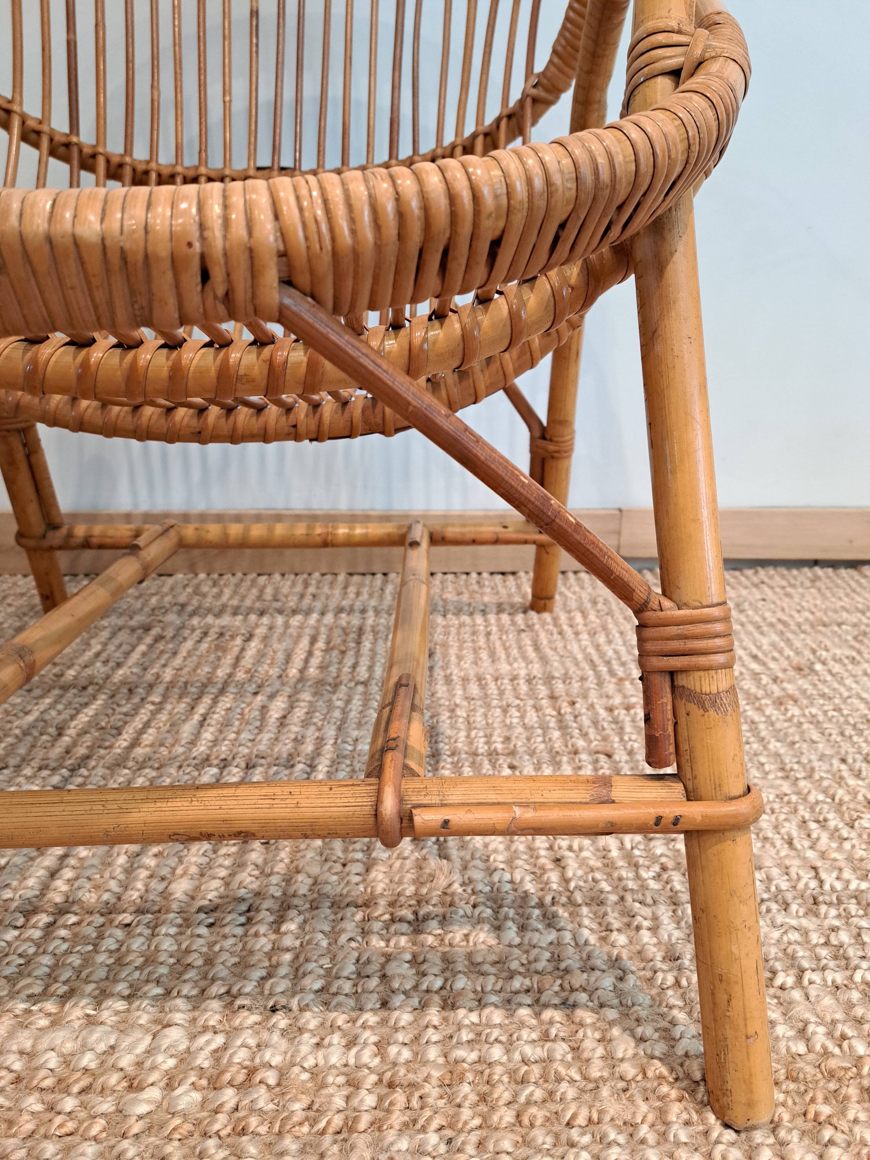 Vintage rattan & bamboo armchair from the 60s
