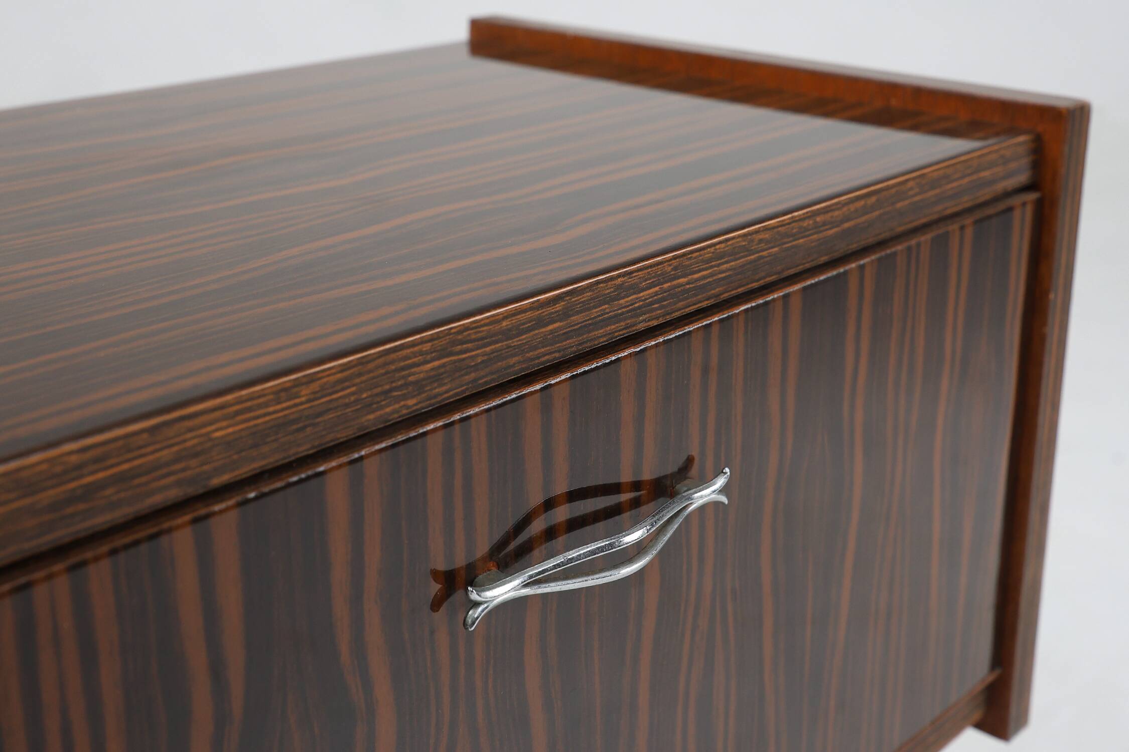 Vintage nightstand in wood with chrome details, Belgium 1960s