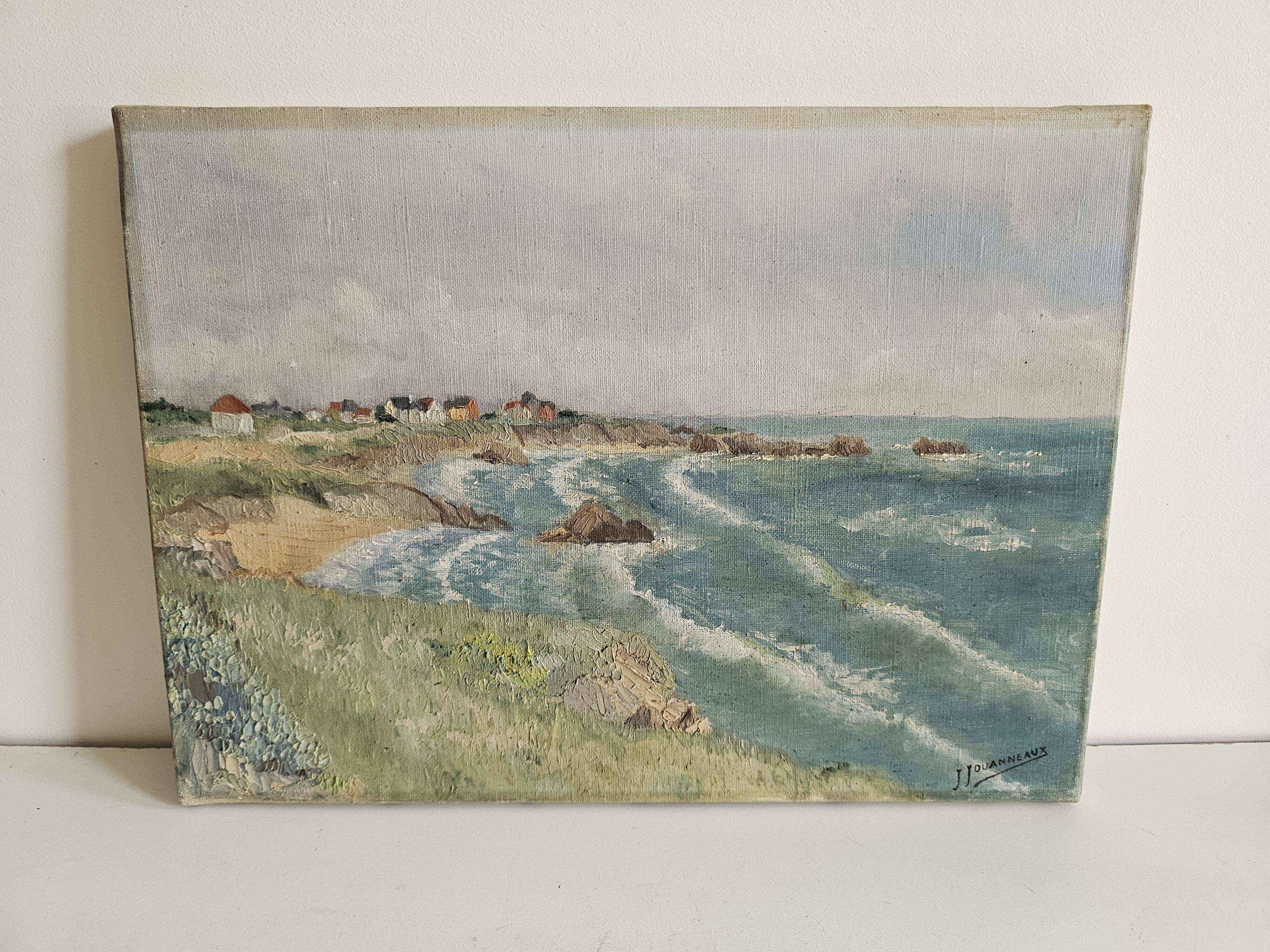 Tableau Oil on canvas - Atlantic coast landscape Cliffs signed Jouannea