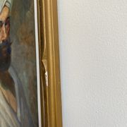 Old painting, portrait of a man with a turban, 20th century, signed