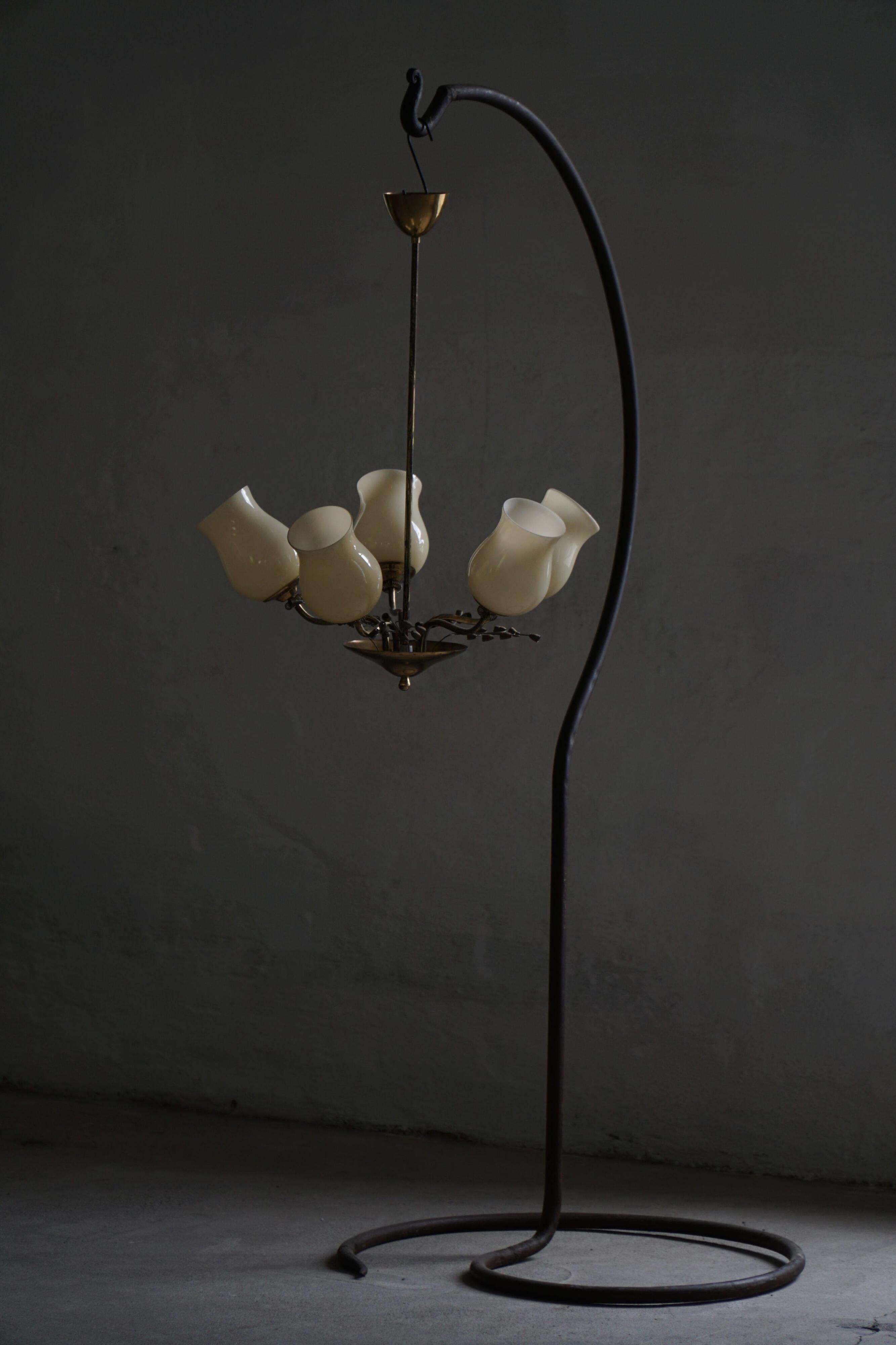 Brass and glass chandelier, Lisa Johansson-Pape for Stockmann, Finland, 1940s.