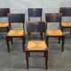 Suite of 6 chairs brutalist style straw and solid oak