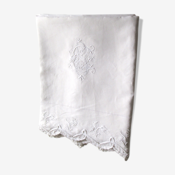 19th embroidered linen sheet