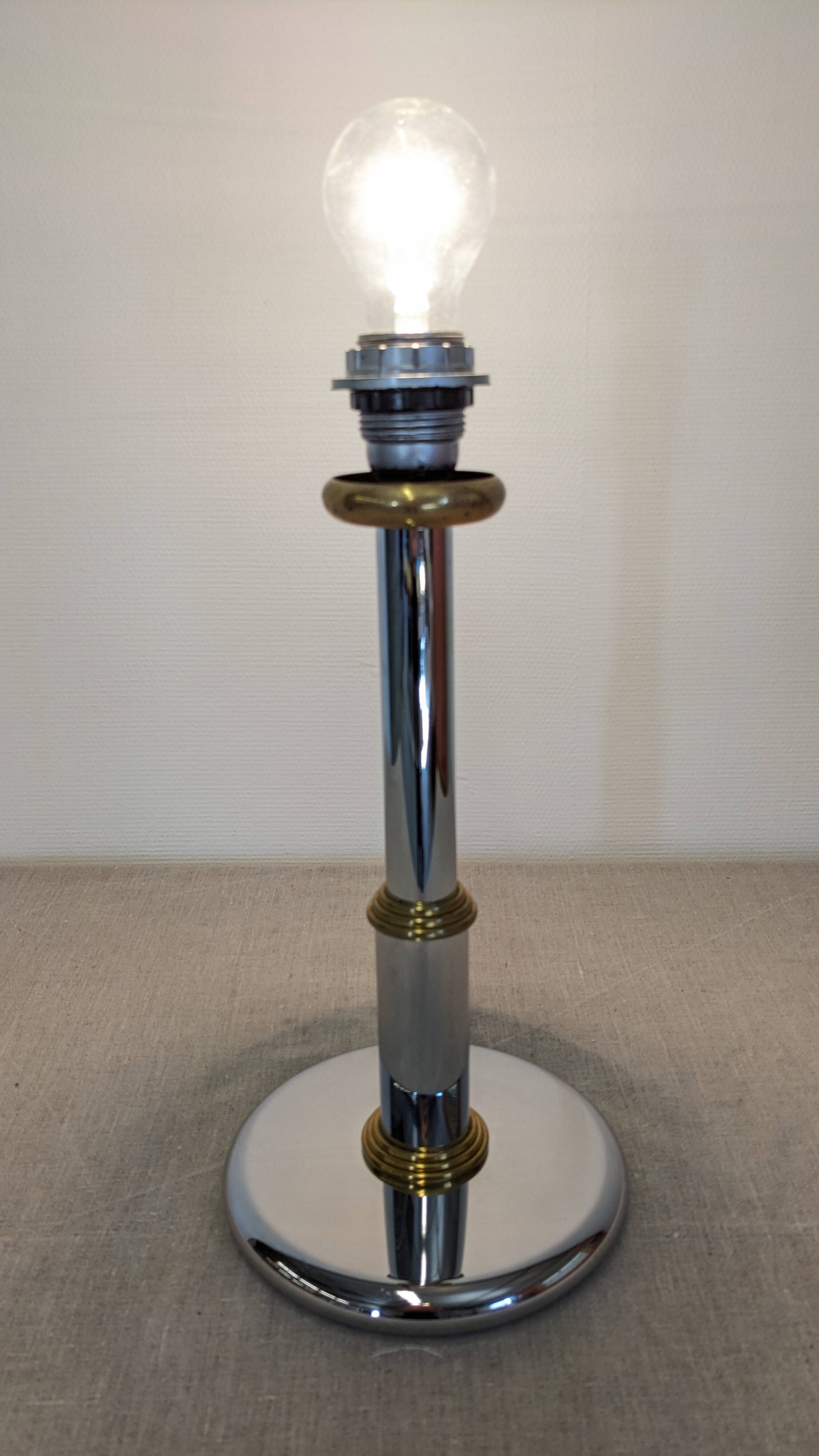 Hollywood Regency lamp base in chrome brass, France circa 1970.