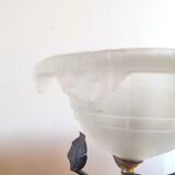Vintage lamp frosted basin foot with floral decoration design 60s - 70s