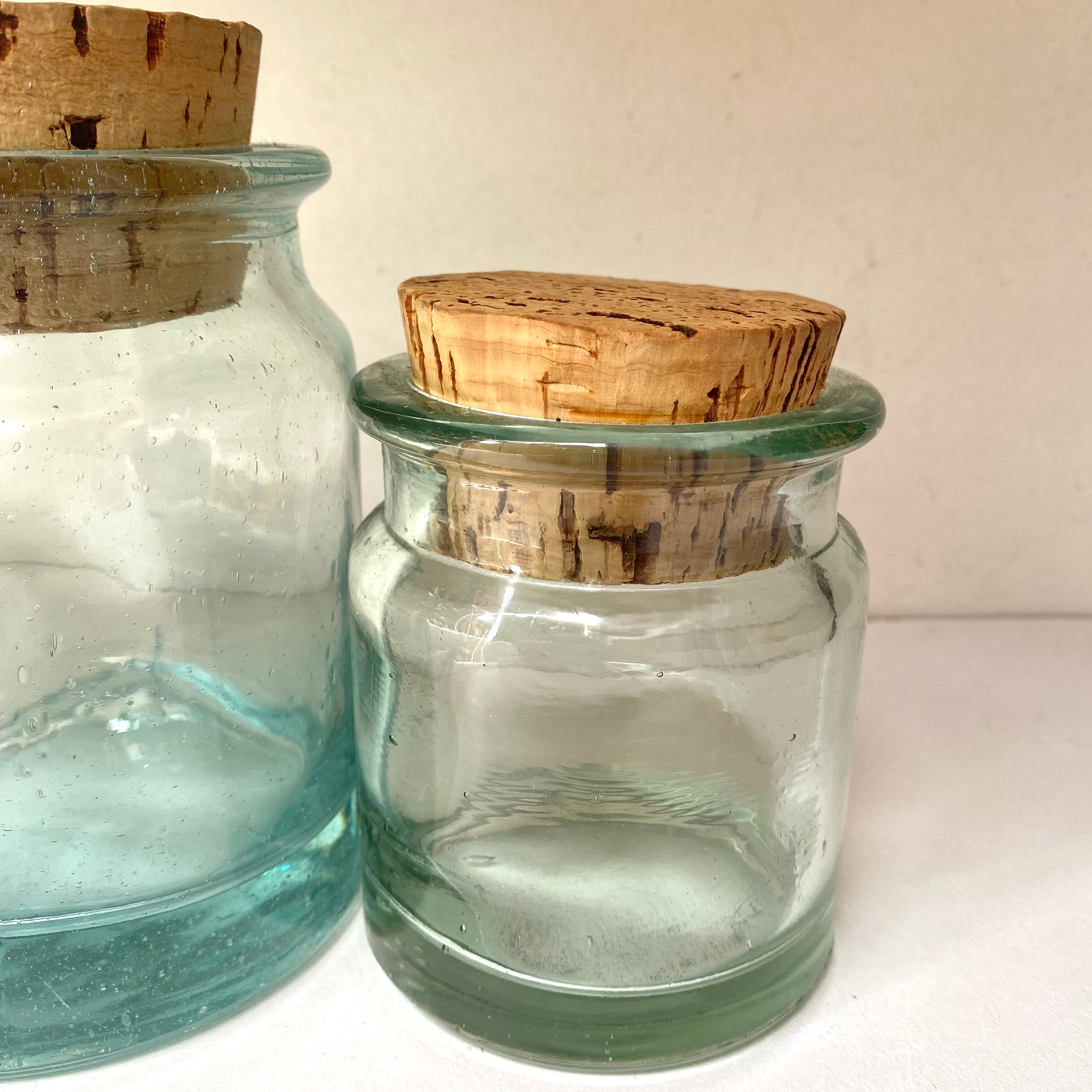 Glass jars with cork stopper