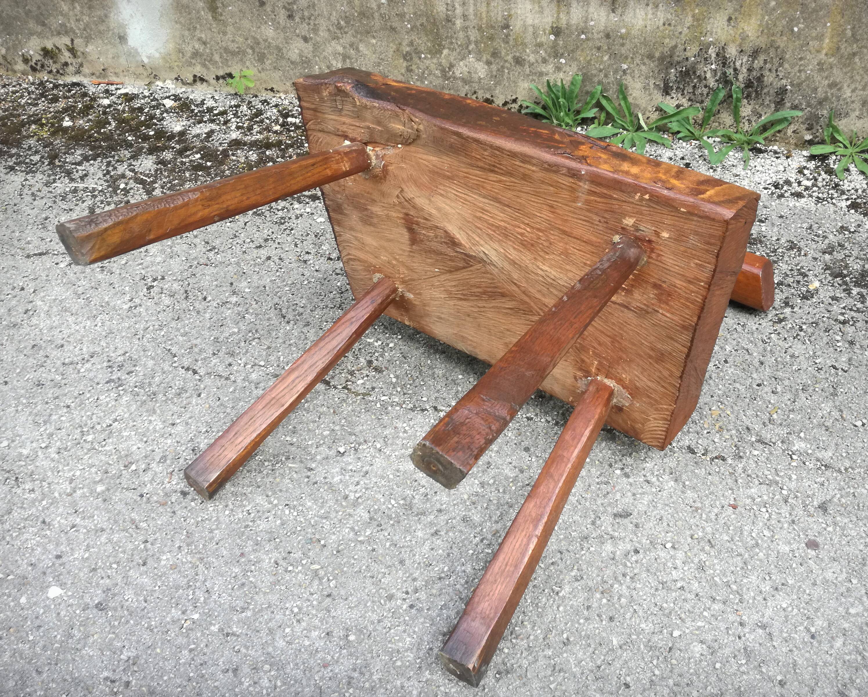 Brutalist handcrafted chairs, France, 1960s, set of 5