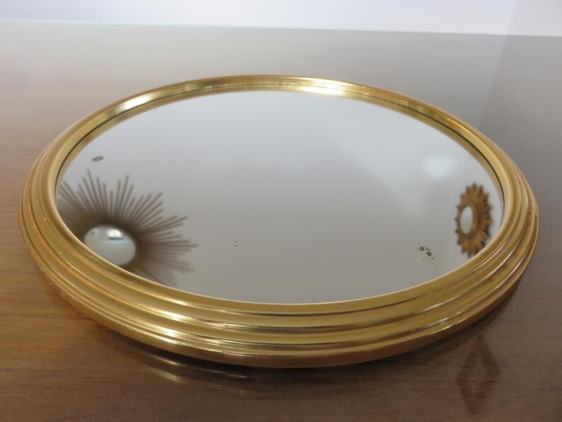 Golden 50-60's aluminium round mirror tray