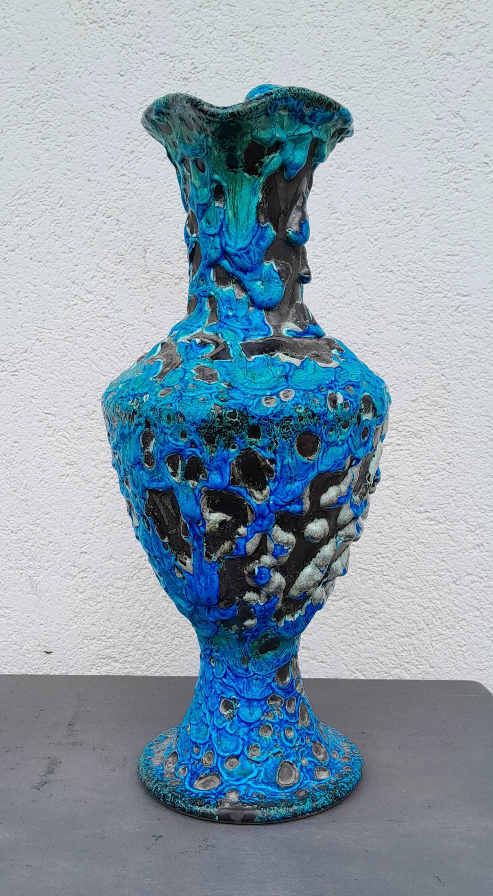Large blue ceramic jug vase