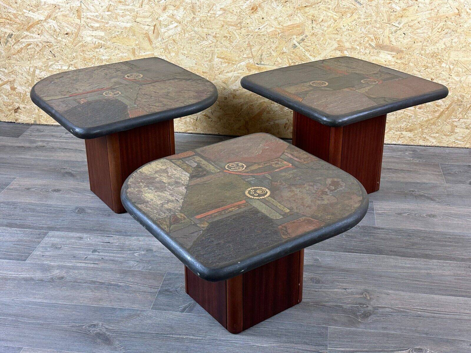 90s set of 3 brutal coffee tables with mosaic by Paul Kingma for Kneip