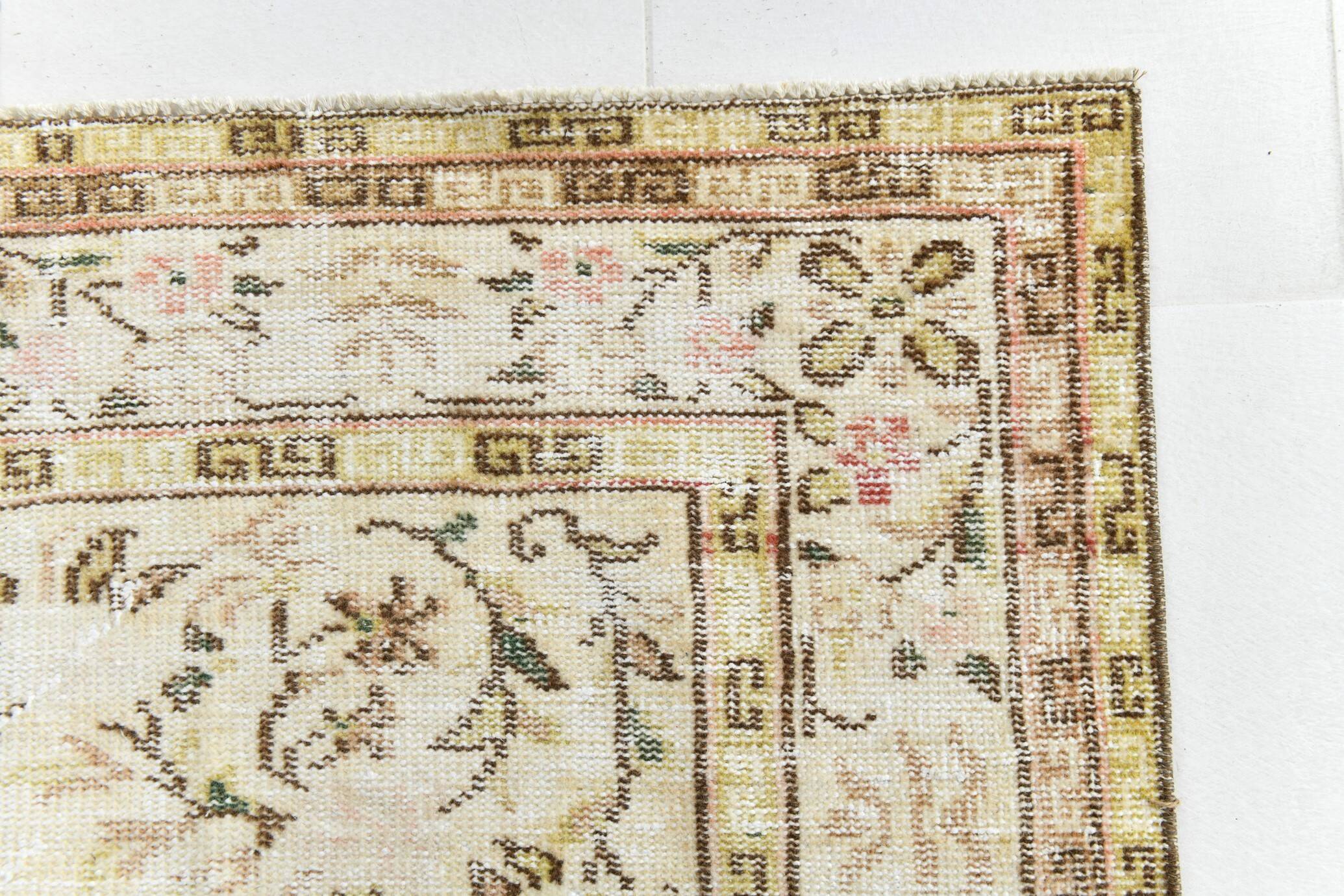 Tapis Vintage Turc Crème, Médaillon Floral, Style Shabby Chic, 150x250Cm