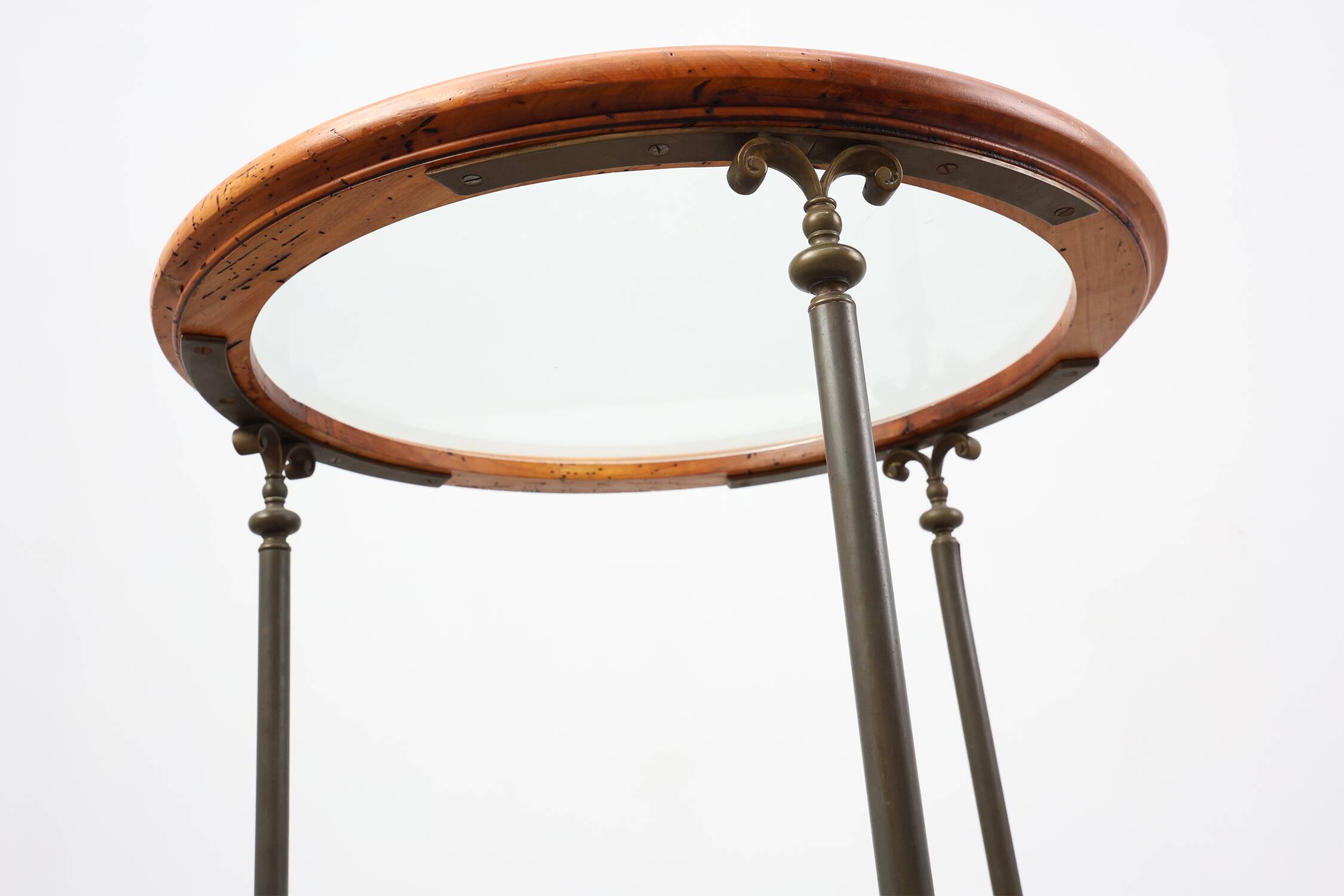 Rustic Copper and Walnut Serving Trolley with Glass Top, France ca. 1900