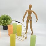 Service of vintage granita glasses, with glass holder / golden metal basket