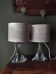 Pair of table lamps - Twisted transparent glass bases from the 1950s - Hemp shades