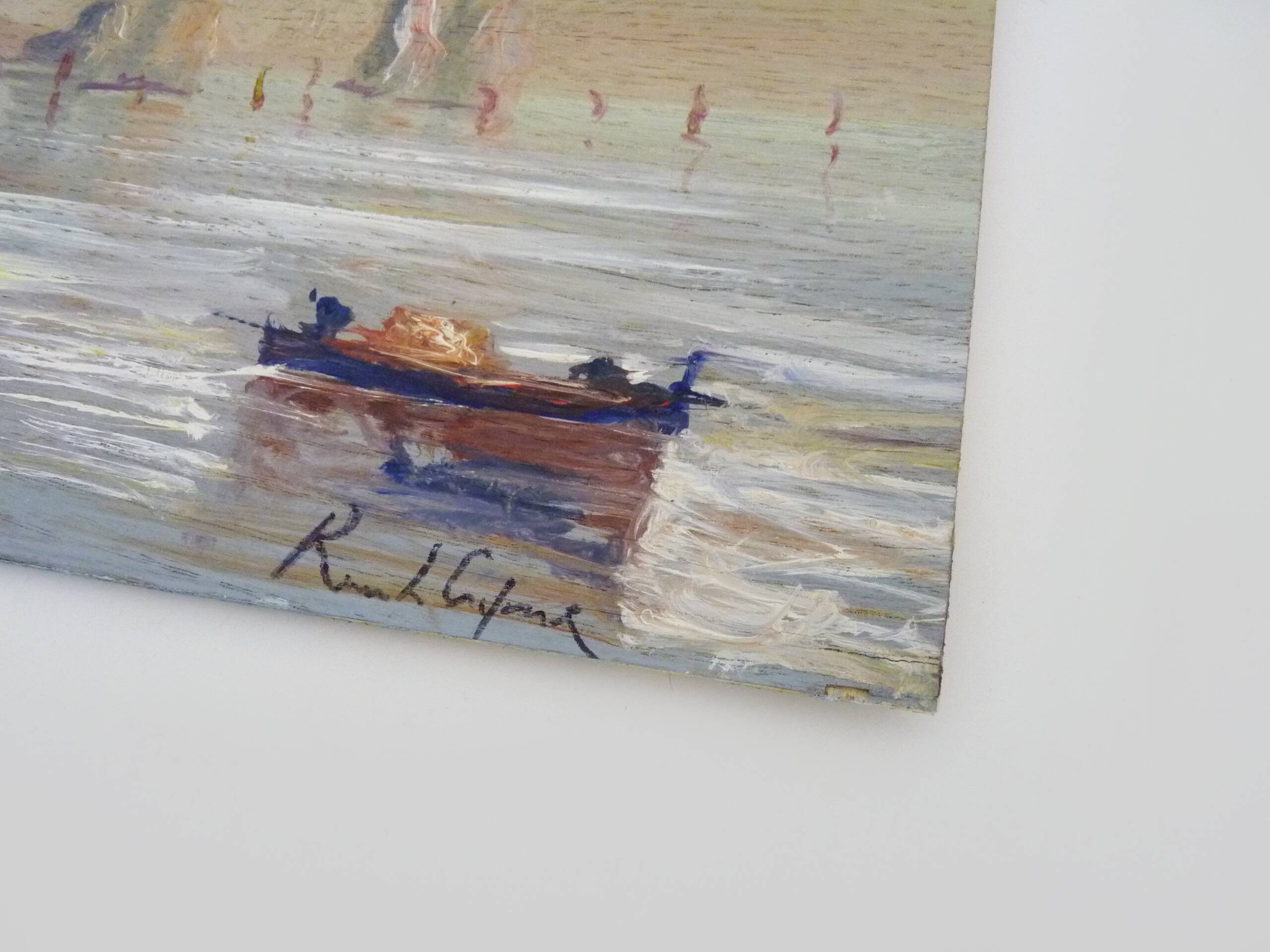 Oil on wood by Riccardo Capone fishermen Italy 50s 60s