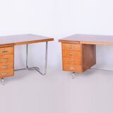 Restored Pair of Oak Writing Desks, Hynek Gottwald, Chrome, Czechia, 1930s