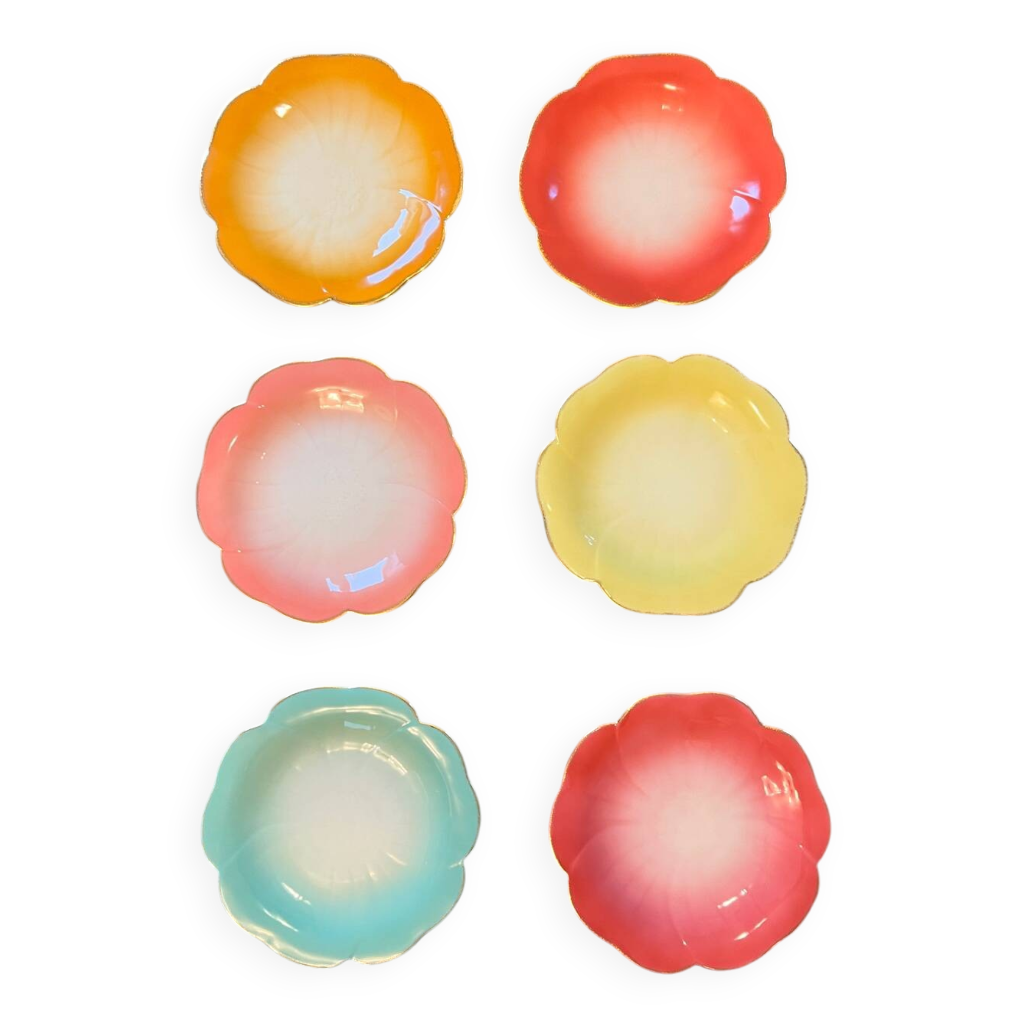 Set of 6 vintage floral plates by Geneviève Lethu