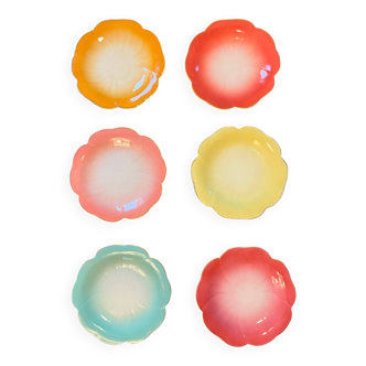 Lot 6 assiettes fleurs vintage Geneviève Lethu