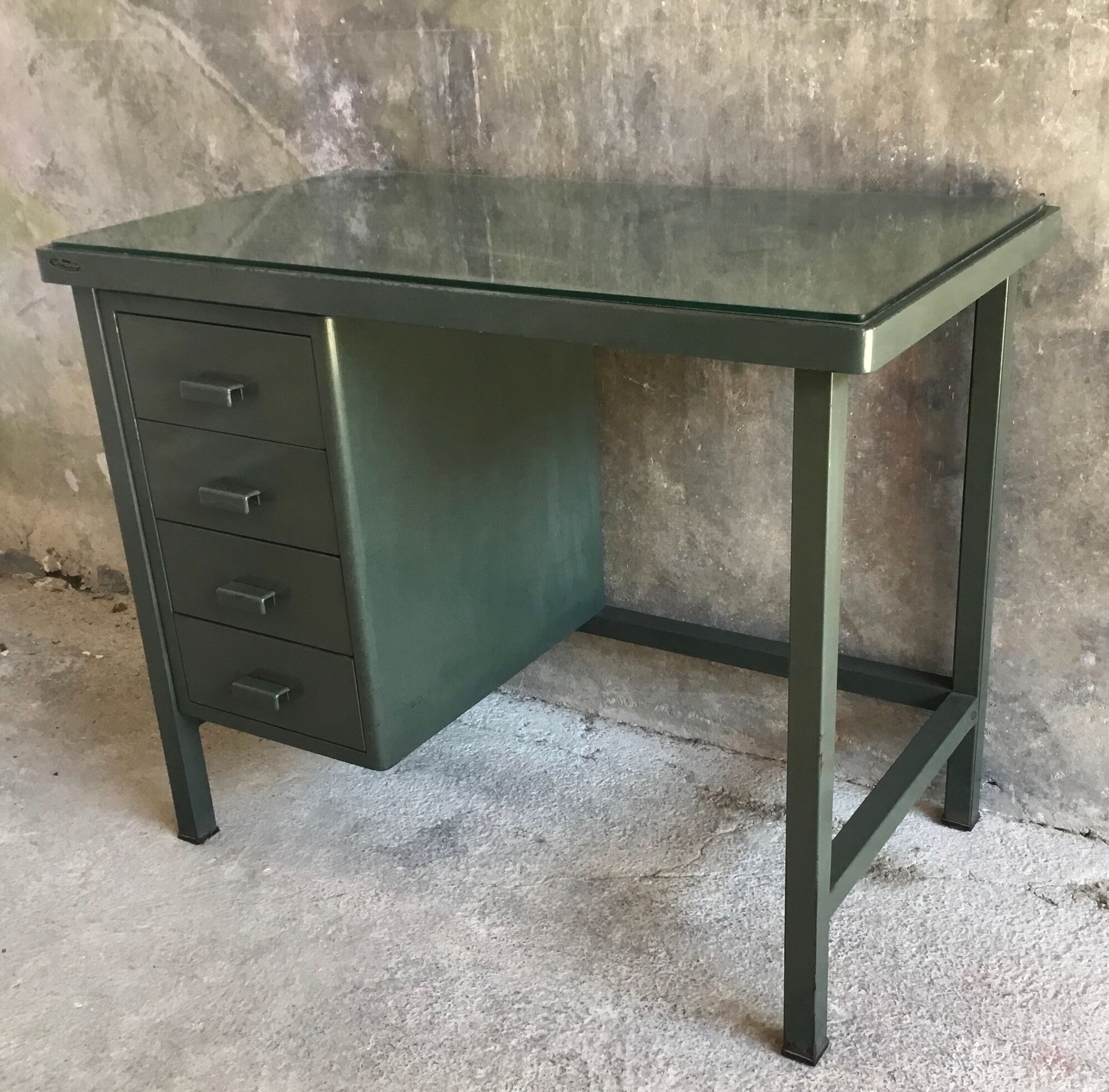Small metal industrial desk with column of 4 drawers - industrial - 1960