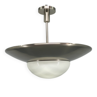 Bauhaus Pendant Light in Nickel and Glass, 1930s Czechoslovakia