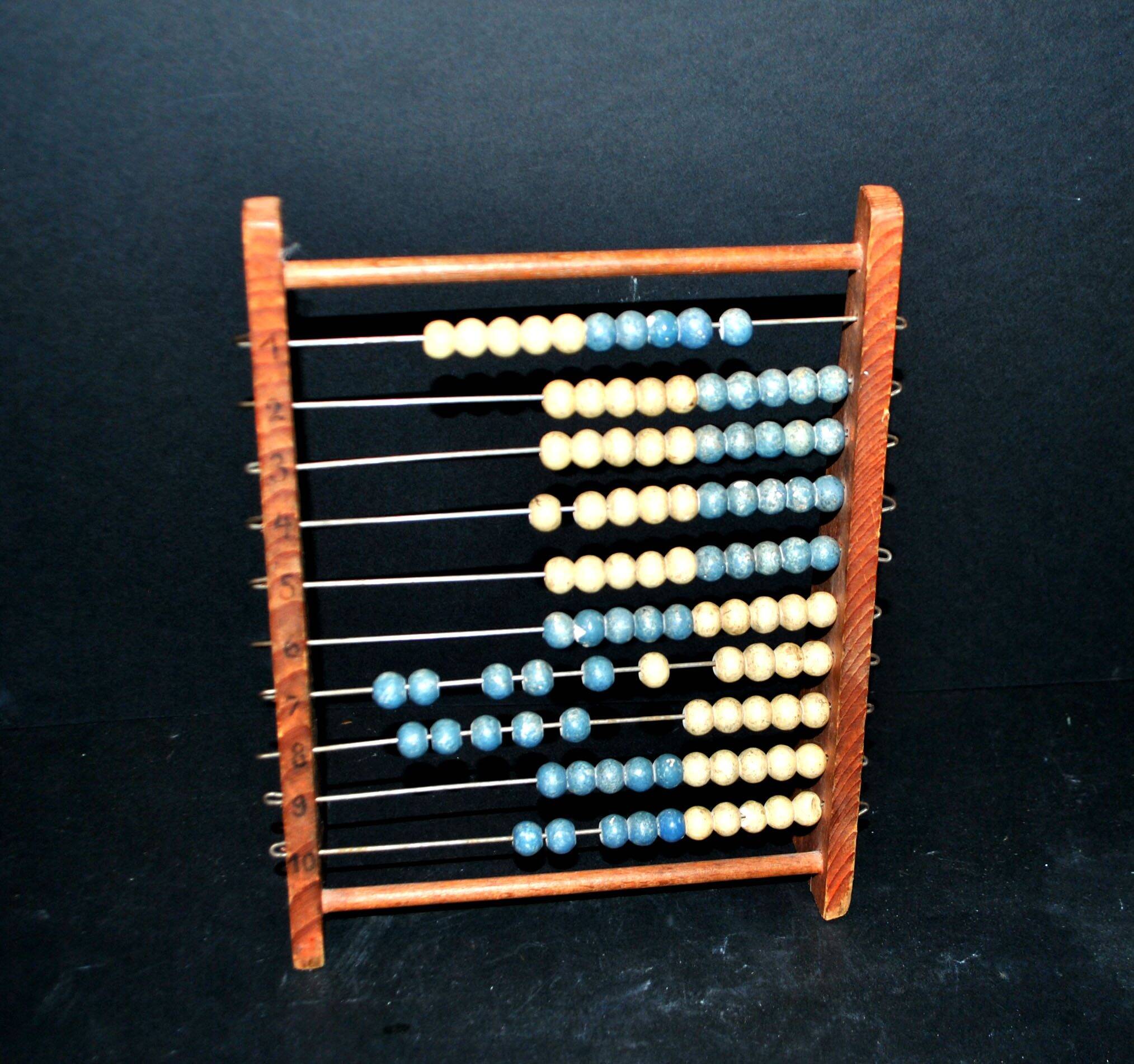 Vintage wooden school abacus - counting board unit tens in pearl school 1960-70