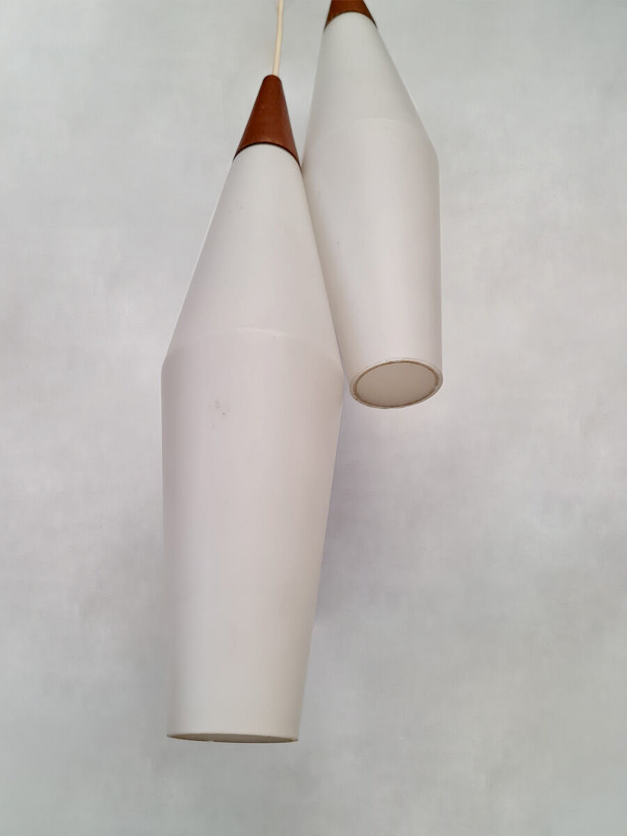 Vintage danish teak frosted glass pendants