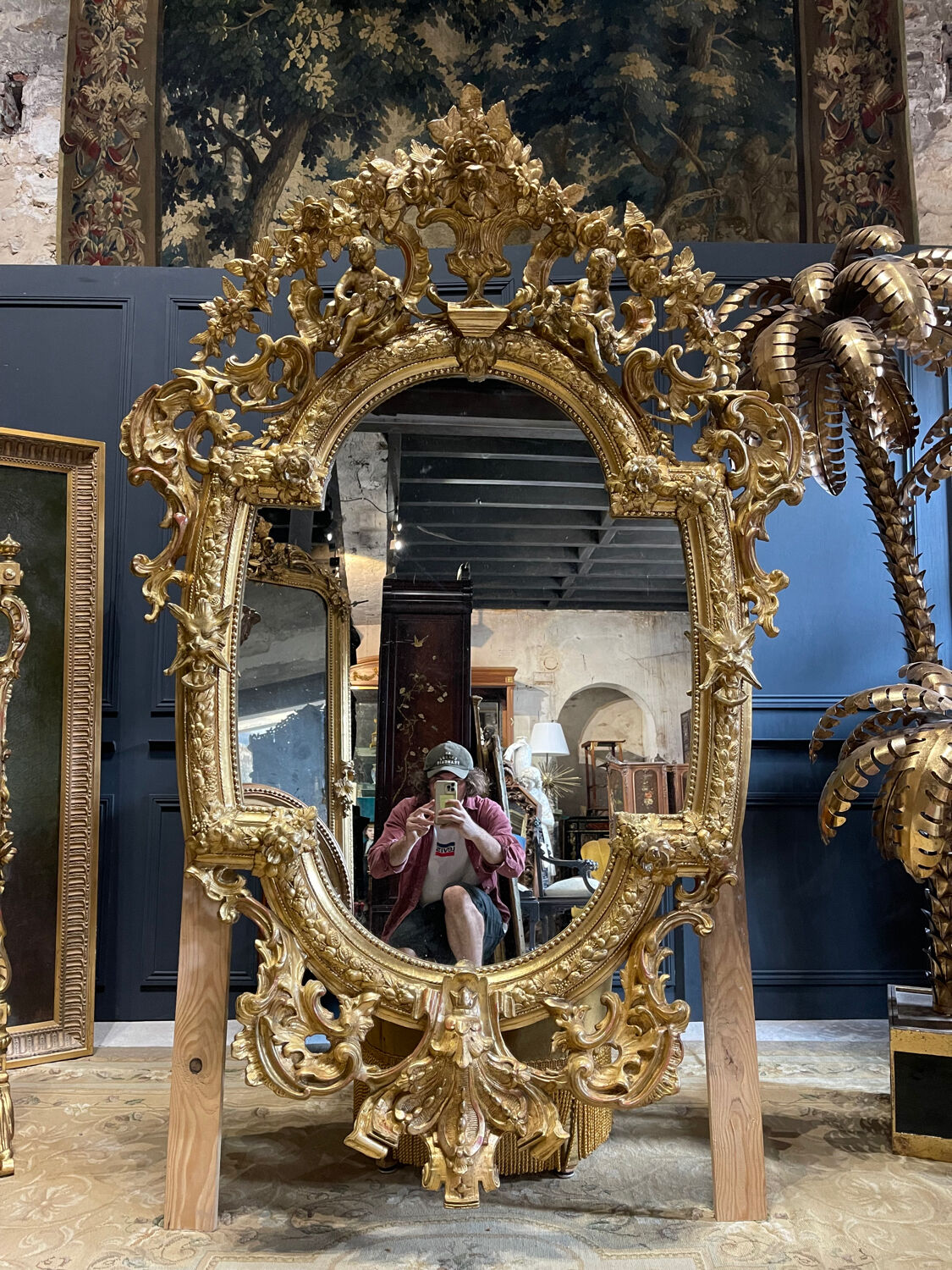 Mirror with Putti in Gilded Wood from the Napoléon III Period 1.96m x 1.33m