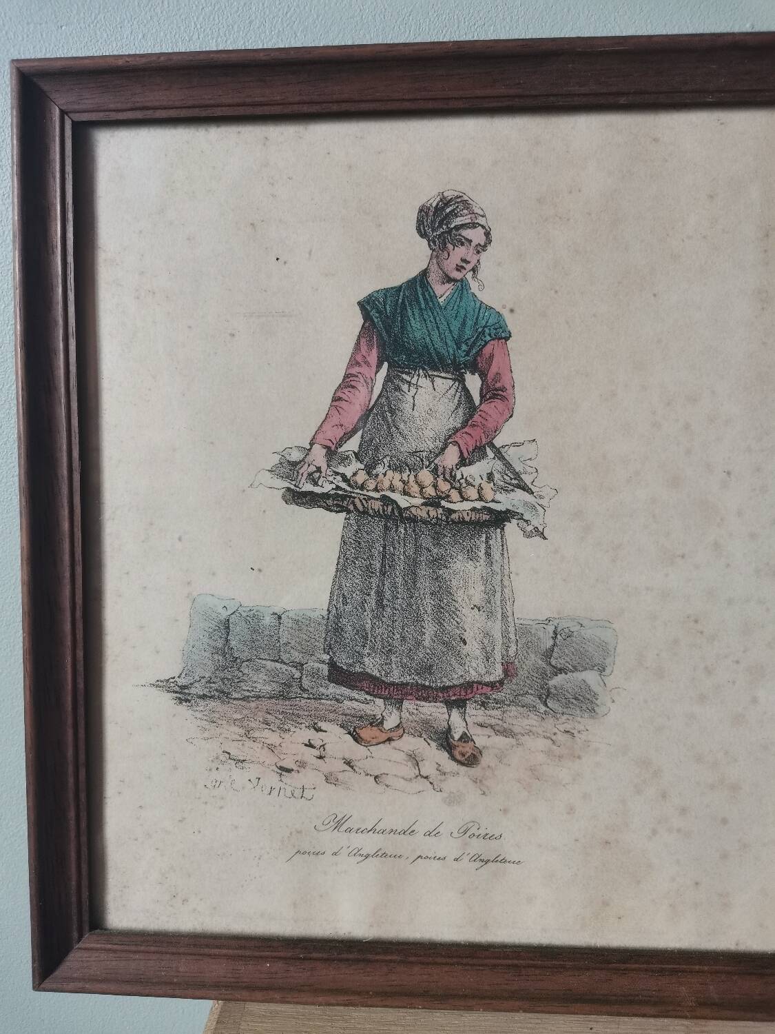 Vintage engraving print frame vernet card