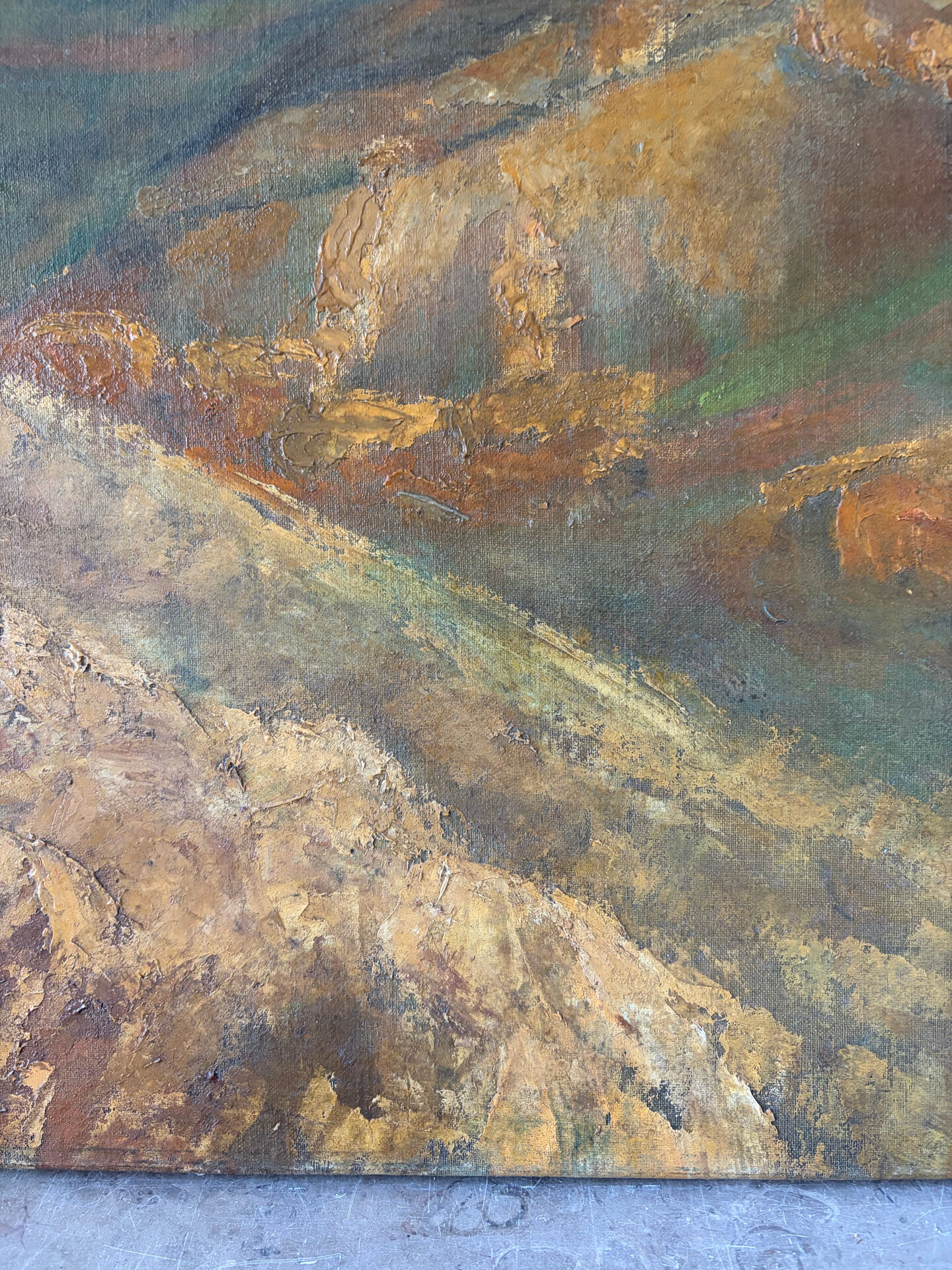 Paysage ochre et brun, huile sur toile signé