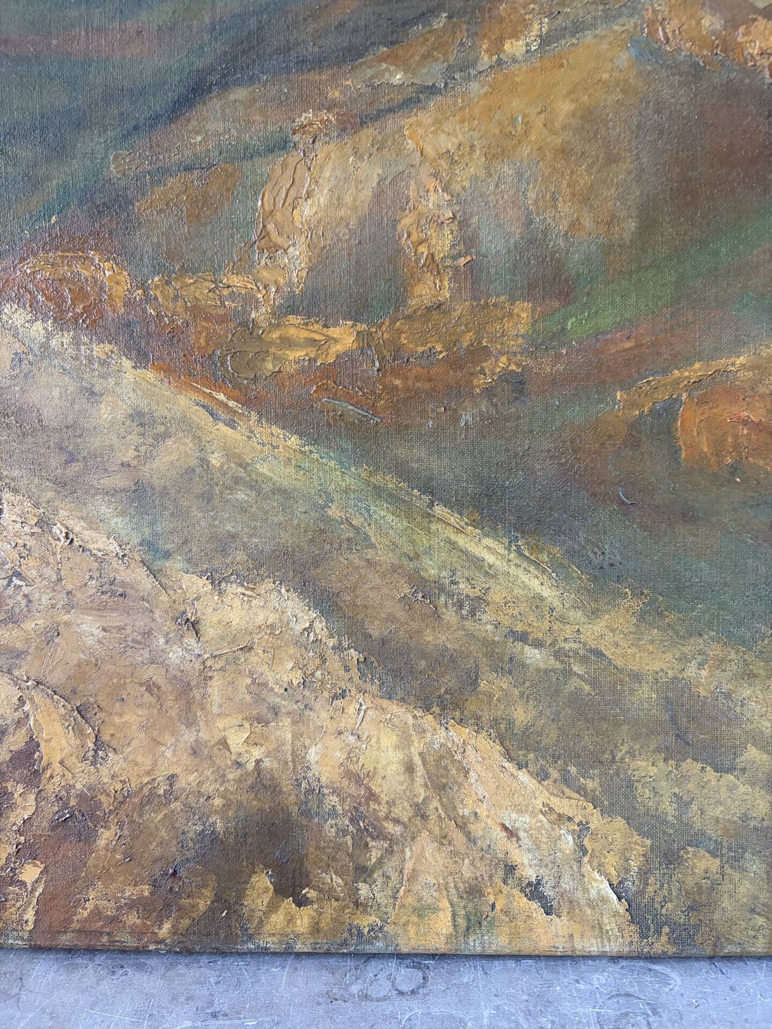 Paysage ochre et brun, huile sur toile signé