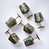 Abalone shell & alpaca shot glasses, set of 6, Mexico, 1970s