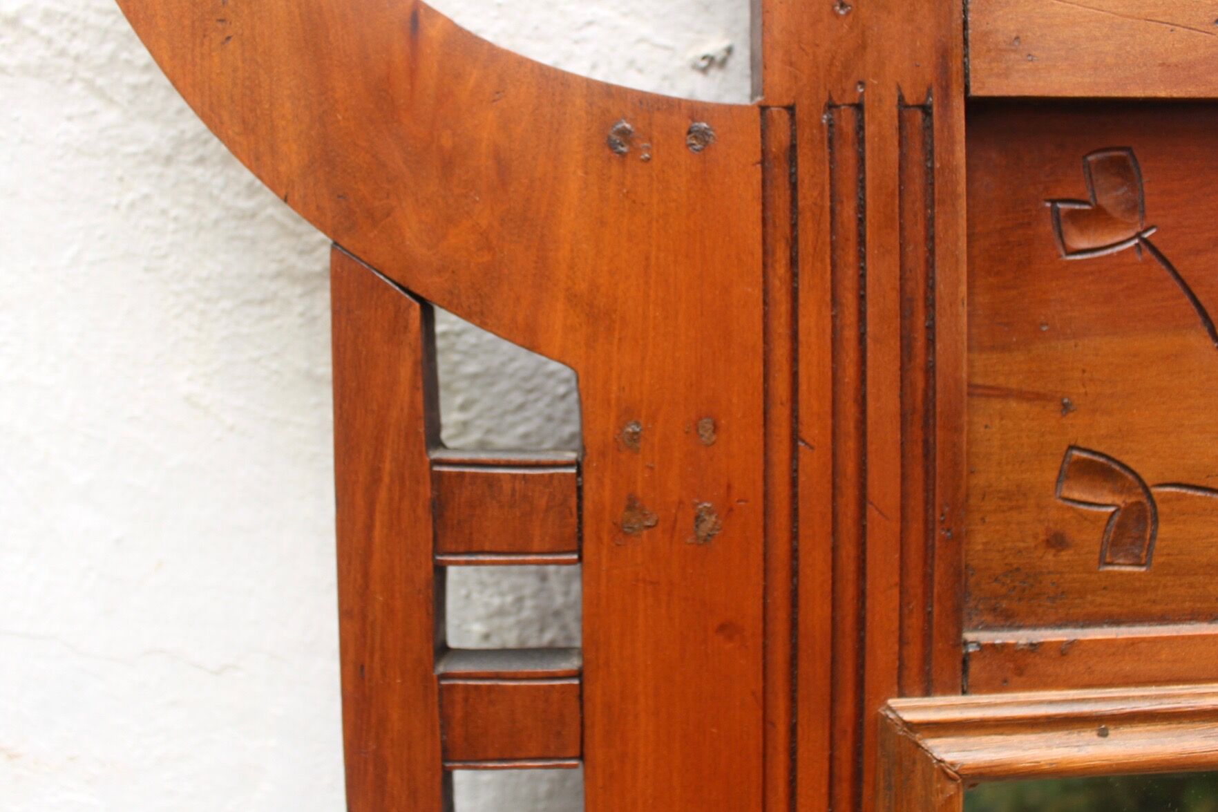 Art nouveau entrance cherry tree wood coat rack with mirror 1890s