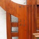 Art nouveau entrance cherry tree wood coat rack with mirror 1890s
