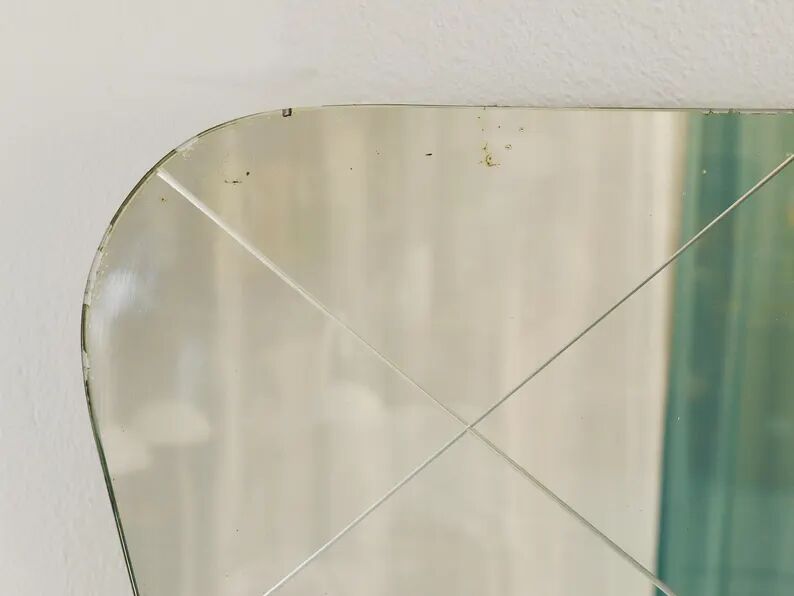 Large Trapezoidal Golden Wall Mirror With Engraved Diamond Pattern, Austria, 1950s