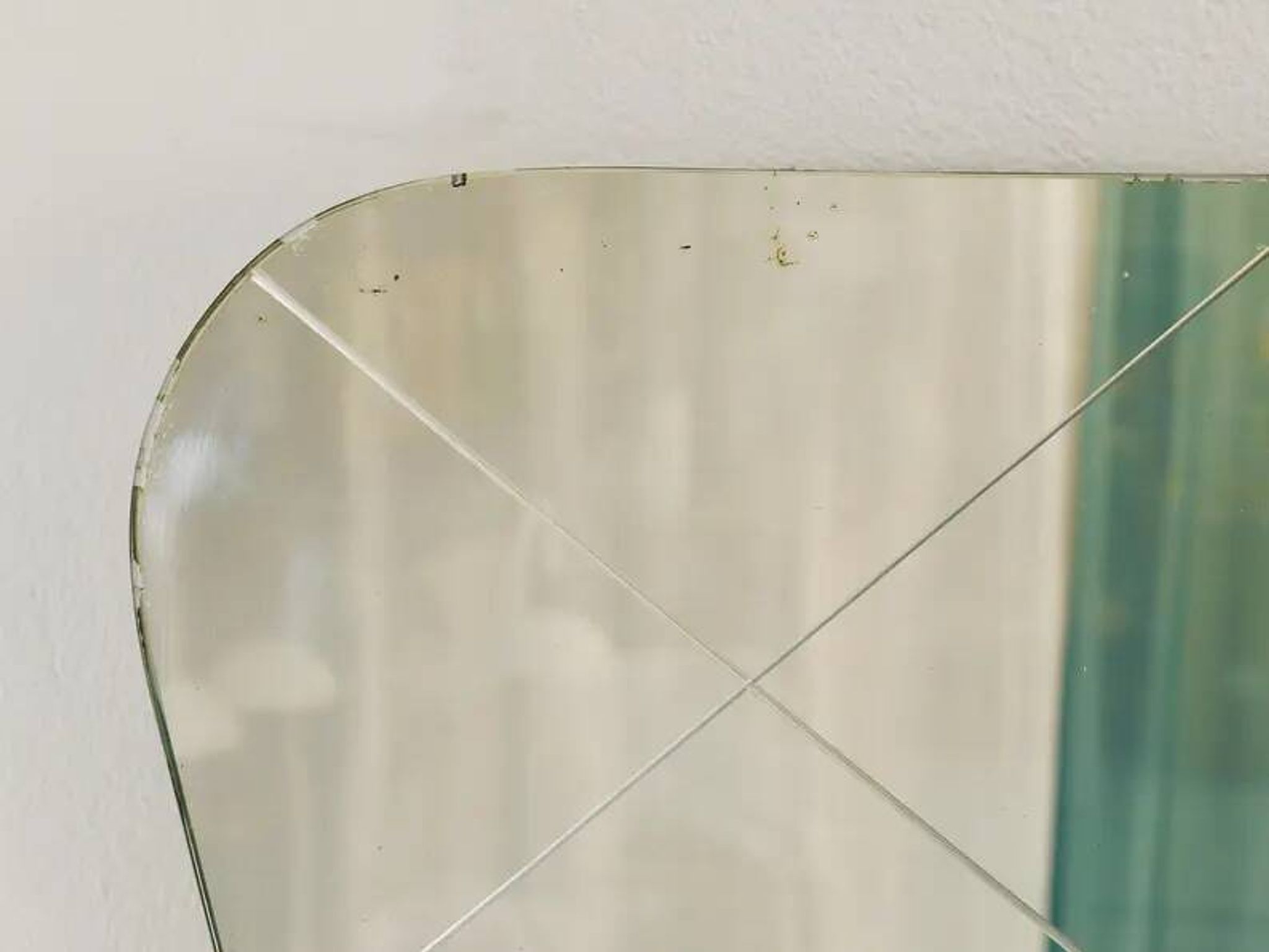 Large Trapezoidal Golden Wall Mirror With Engraved Diamond Pattern, Austria, 1950s