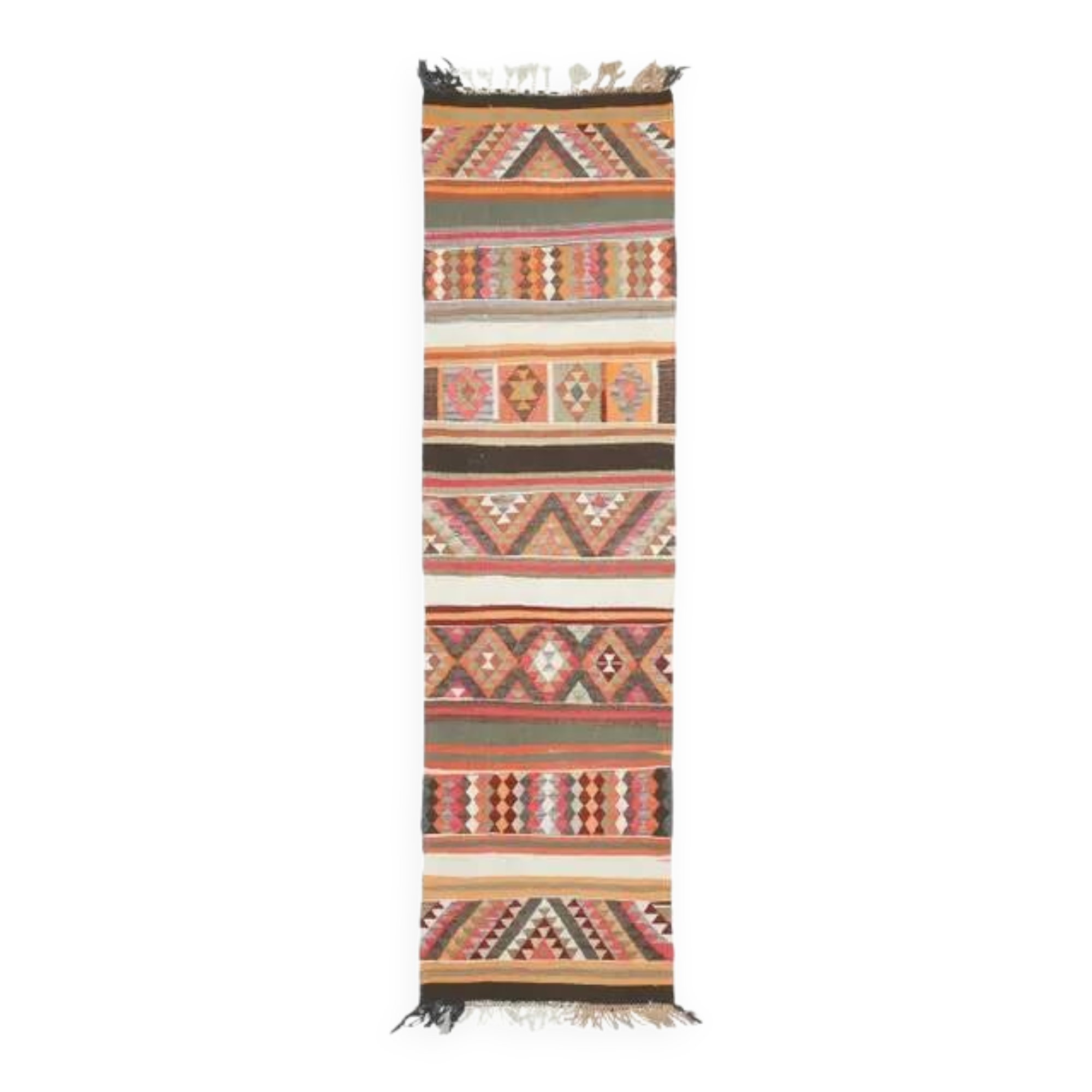 Tapis coureur vintage turc en laine et coton noué à la main des années 1970, 87x322.