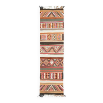 1970s Vintage Turkish Hand-Knotted Wool Cotton Orange Runner Rug 87x322