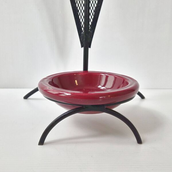 Porte-parapluie vintage 1950 en métal cuir & céramique bordeaux 50s rockabilly