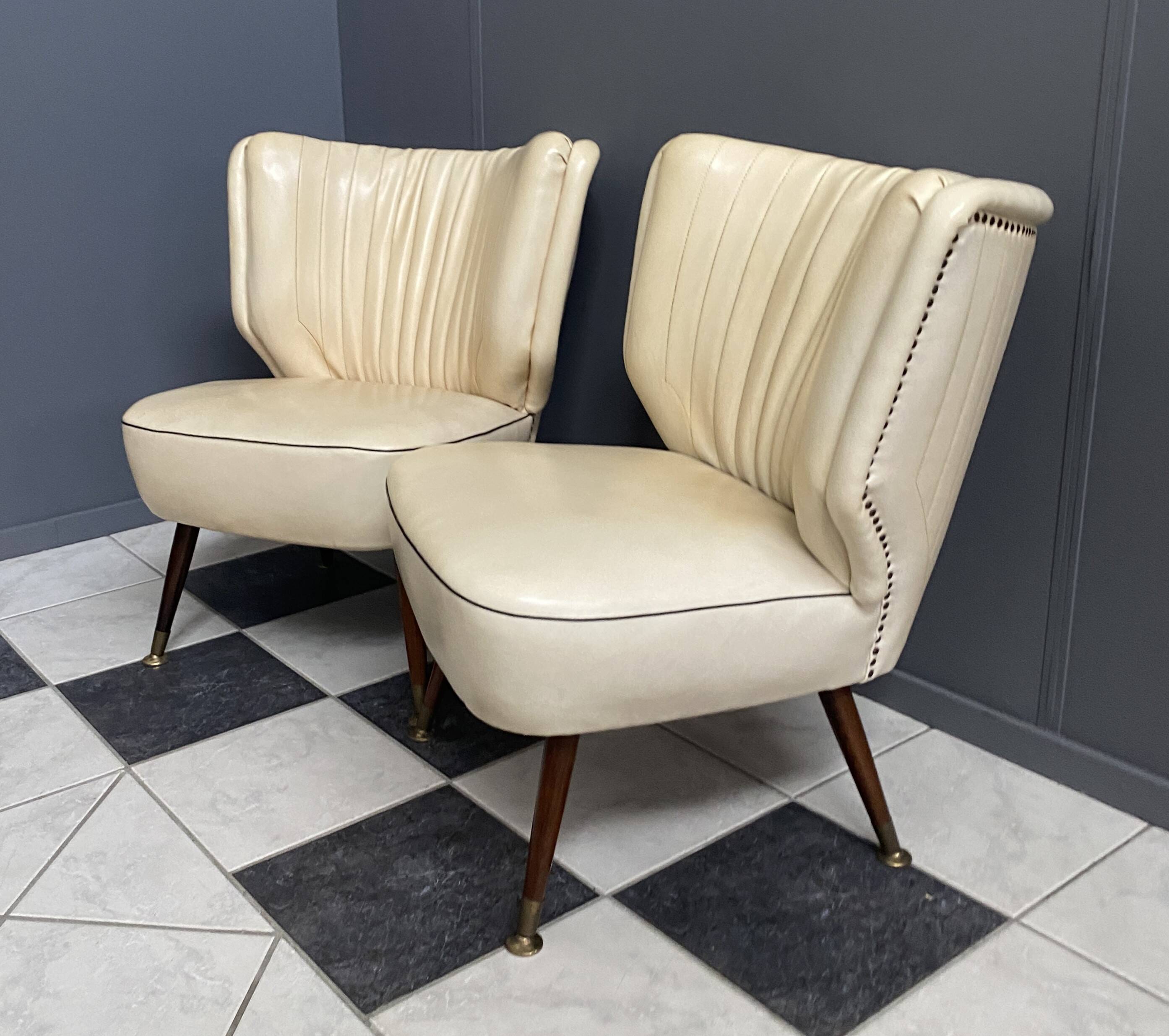 2 white leatherette Cocktail chairs 1960s