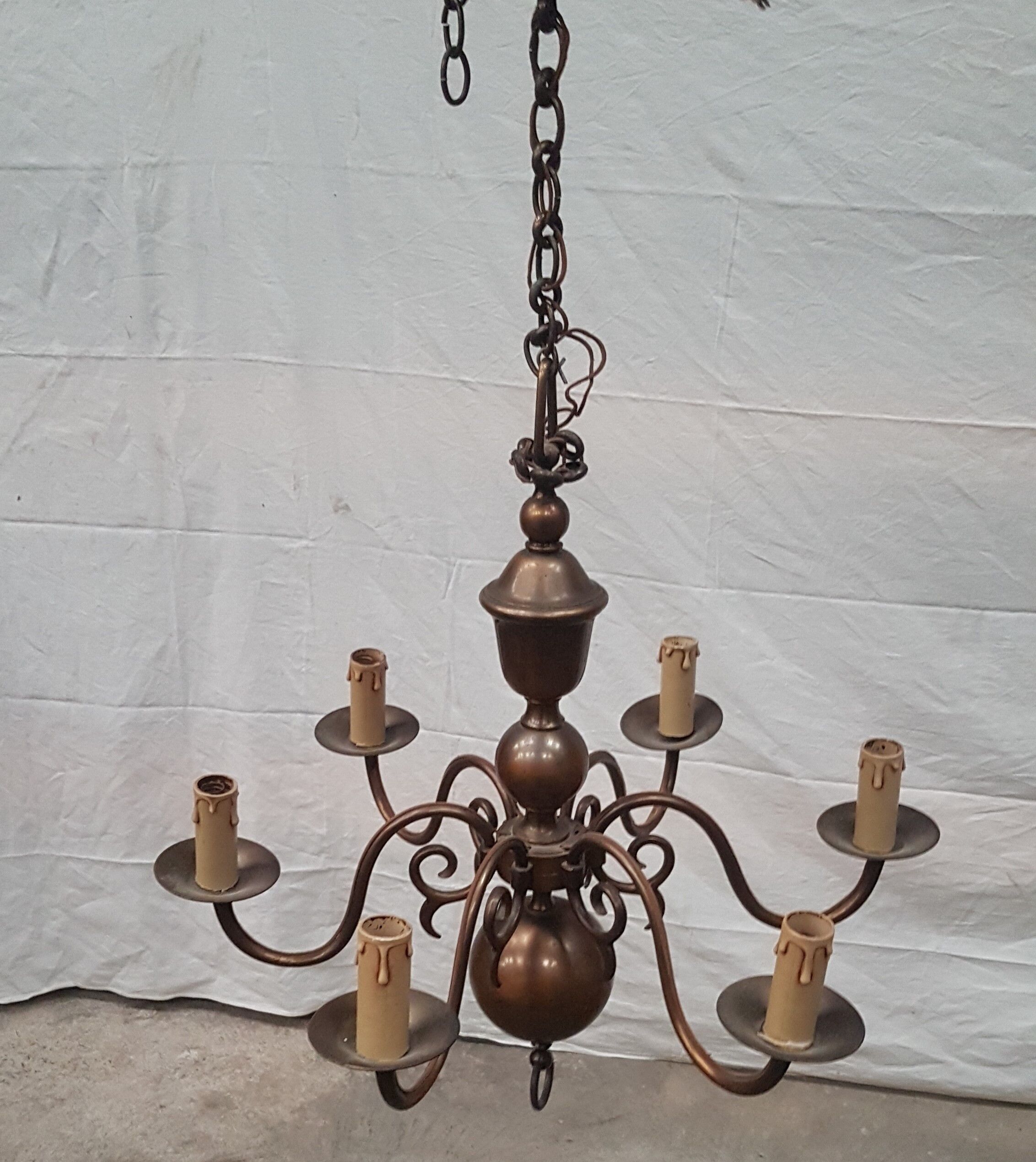 Old Dutch chandelier in gilded brass 6 burners - 1960s/70s