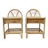 Paire de tables de chevets vintage en rotin clair